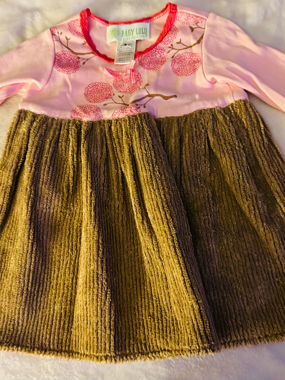 Baby Lulu Pink Floral Bodice with Olive Corduroy Skirt - Kids Dress